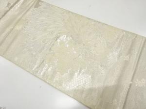アンティーク　孔雀に牡丹・菊模様織り出し袋帯（材料）